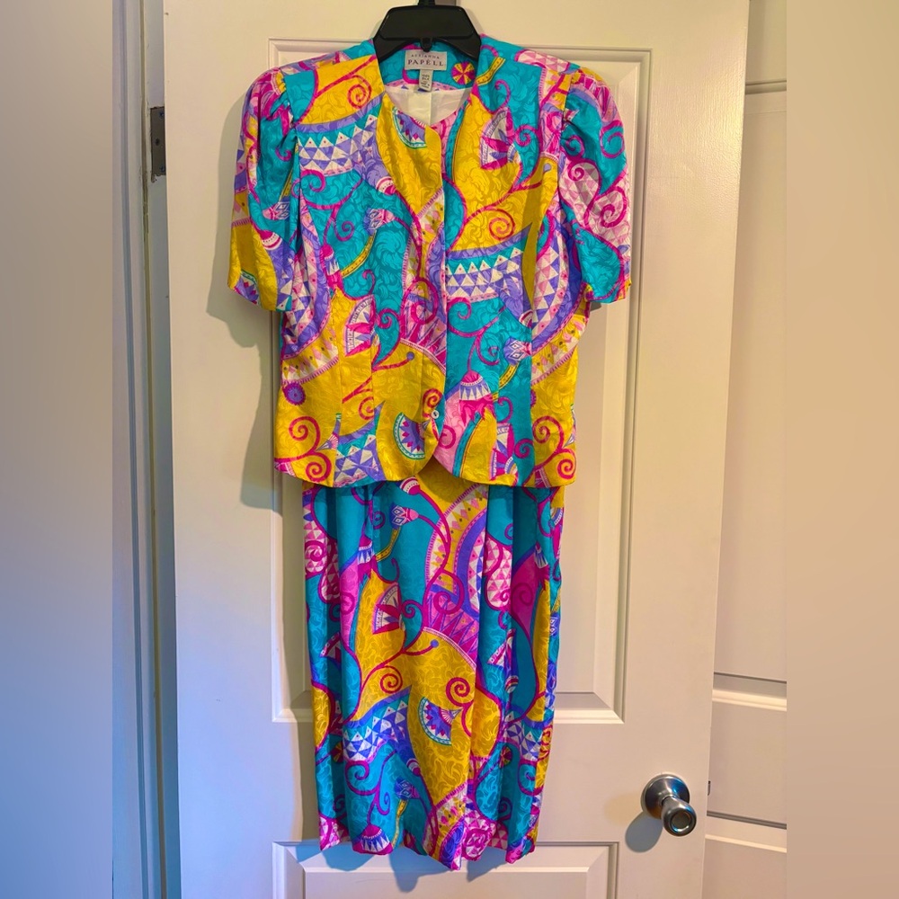 Vintage Adrianna Papell 2 Piece Blouse & Skirt Set, Women’s Size 10
